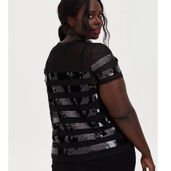 Torrid Black Sequin Stripe Sheer Mesh Top SIZE 3 - Picture 4 of 7